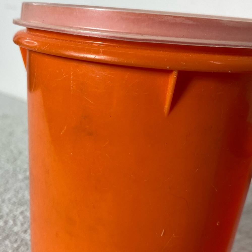 Vintage Tupperware Orange Handolier Plastic Storage Canister W Lid & 2 Cups Set - Picture 3 of 11